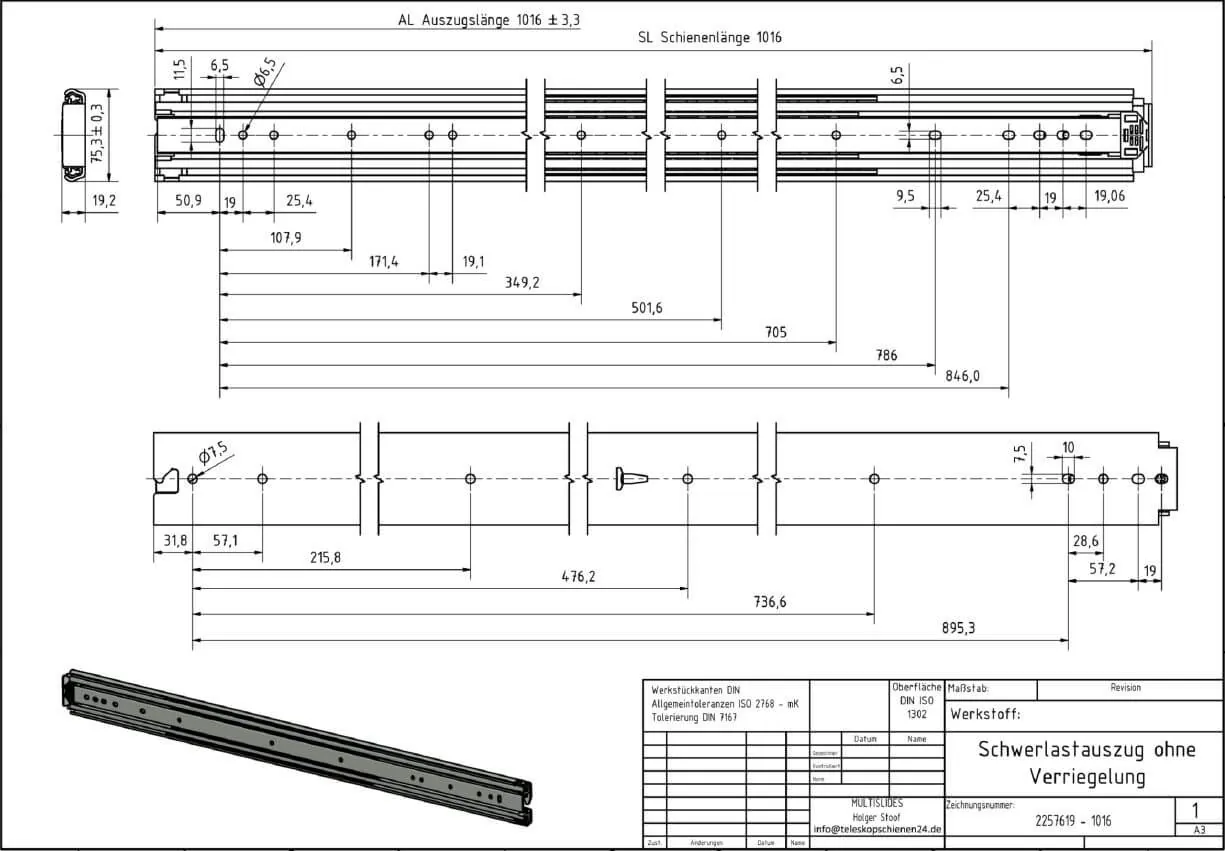 Technische Zeichnung Schwerlastauszug 2257619-1016