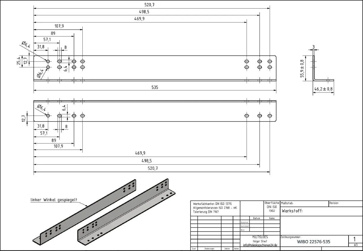 Technische Zeichnung Montagewinkel WIBO 22576-535
