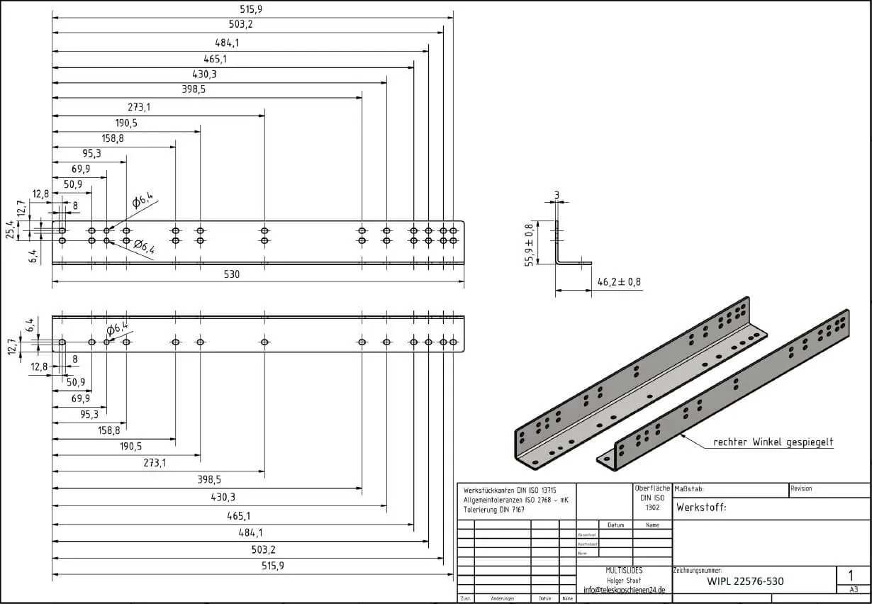 Technische Zeichnung Montagewinkel WIPL 22576-530