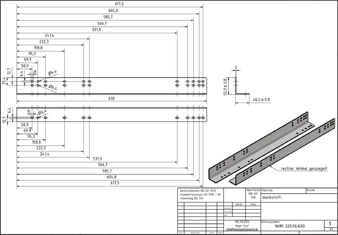 Technische Zeichnung Montagewinkel WIPL 22576-630